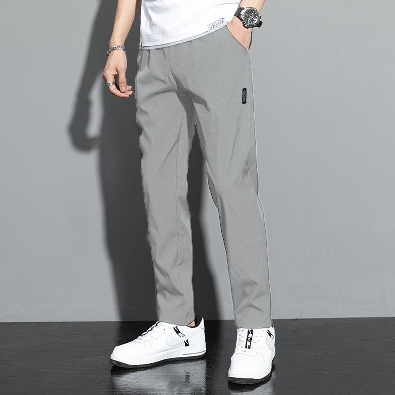 2024 Summer men's casual pants slim fit thin Korean version ice silk pants Jinlun sports pants straight tube quick drying pants