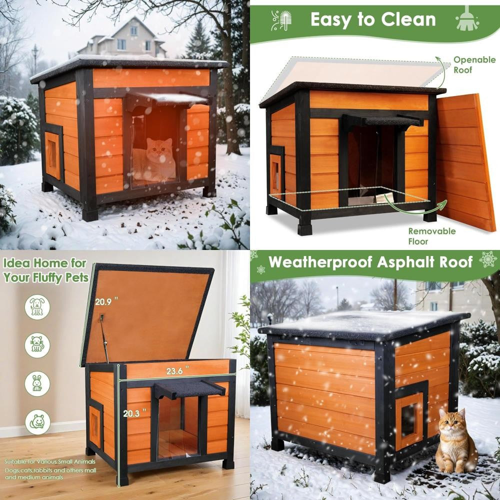 Weatherproof Insulated Cat House for Outdoor and Indoor Use with Openable Roof for Feral Cats and Small Pets