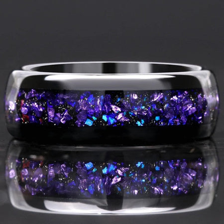 Mens Tungsten Carbide Ring Amethyst Inlay Black Wedding Band Engagement Promise Jewelry Gift 8MM Width Durable For Men DailyWear