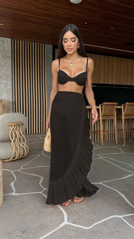 Swimsuit 3 Pcs Set with Tassel Skirt Bikini Women Swimsuit Button High Waist Swimwear Bathing Suit Beachwear Biquini