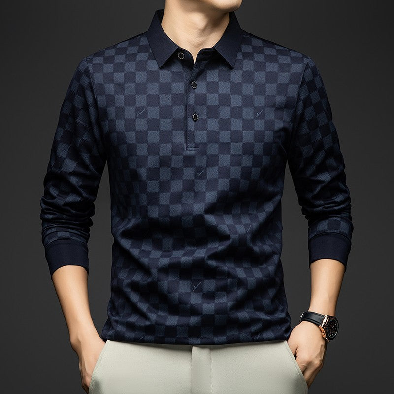 BROWON Polo Shirts for Man Autumn Business Slim Fit Long Sleeve T Shirt Men 2025 New Casual Loose Pullover Plaid Men Tops & Tees