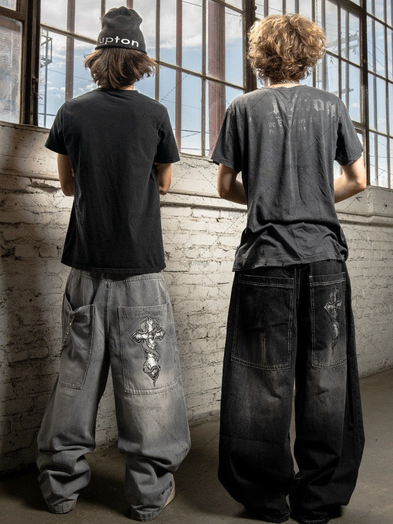 American Retro Harajuku Bgaay Jeans Men Vintage Streetwear Trousers Trendy Hip-hop Punk Y2K High-waisted Straight Pants Women