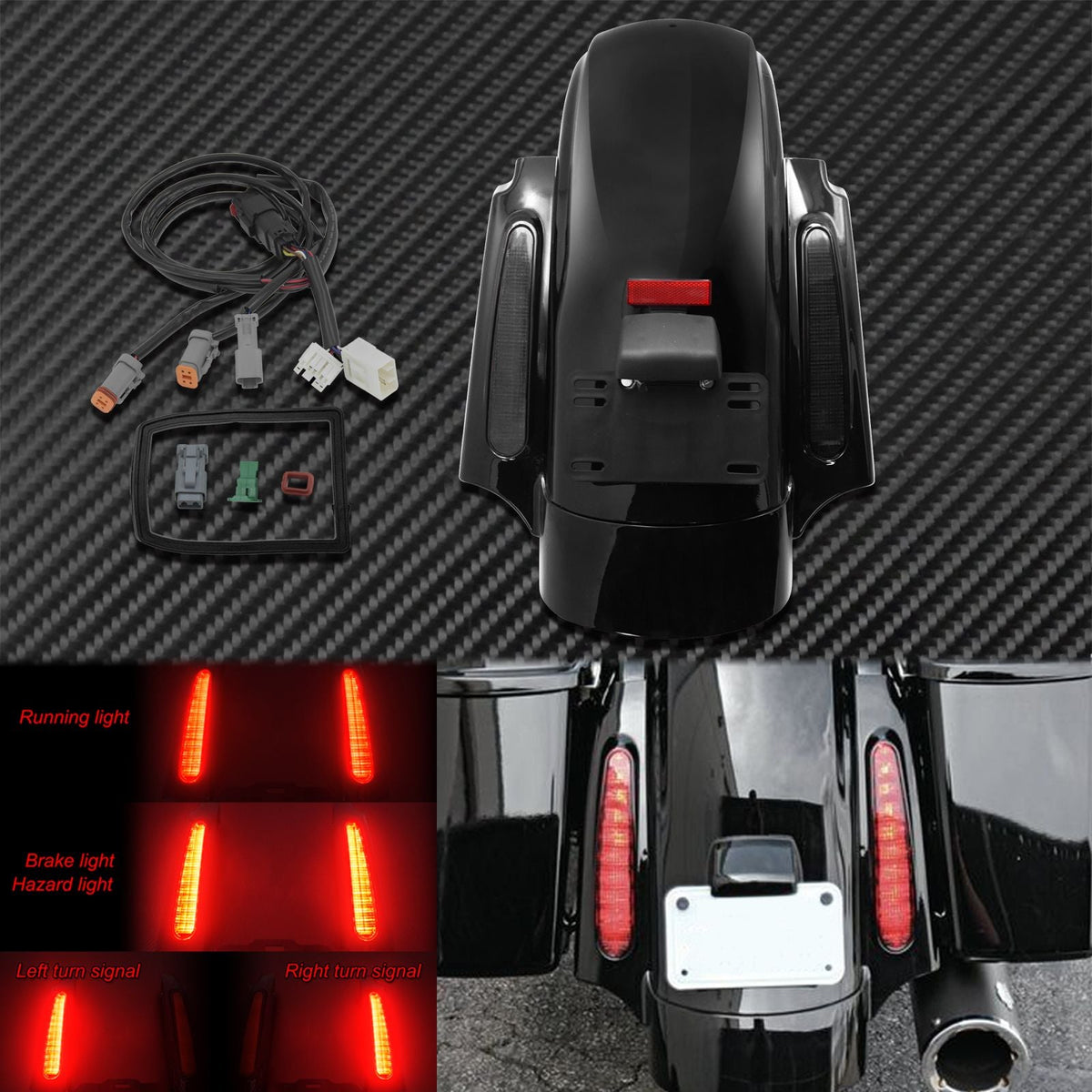 Motorcycle Rear Fender System Extension LED Fascia Set For Harley Touring 2009-2024 CVO Road Street Glide FLHR Ultra Limited