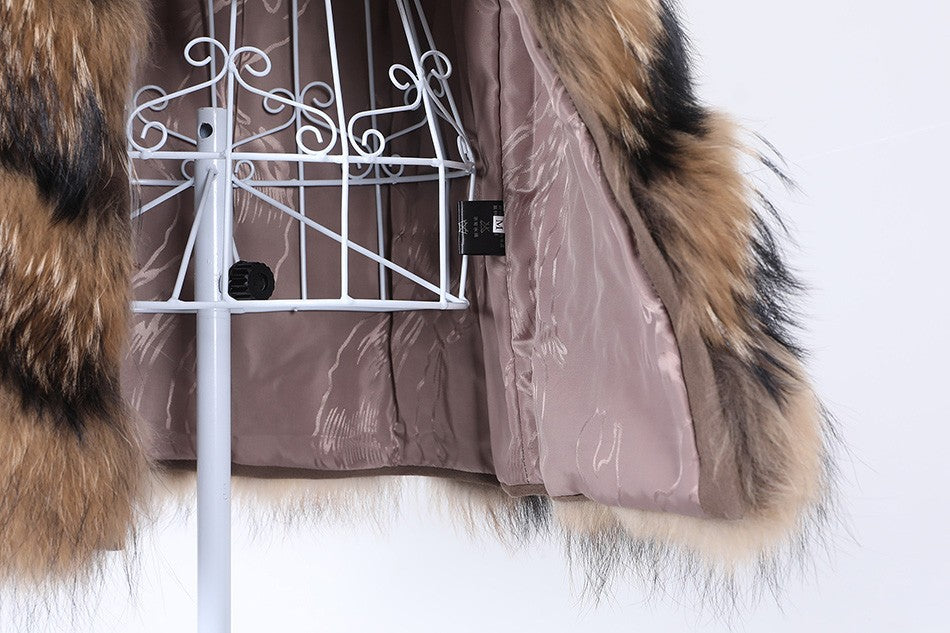Maomaokong Natural Raccoon Real Fur Coat Ladies Waistcoat Fur Mid-length Winter Warm Real Fur Coat Luxury Women coat Top Vest