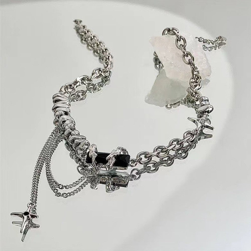 Titanium Steel Black Star Necklace For Men Women Trend Cross Pendant Collar Sweater Chain Hip Hop Kpop Jewelry Male Accessories