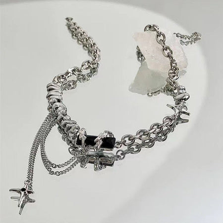 Titanium Steel Black Star Necklace For Men Women Trend Cross Pendant Collar Sweater Chain Hip Hop Kpop Jewelry Male Accessories