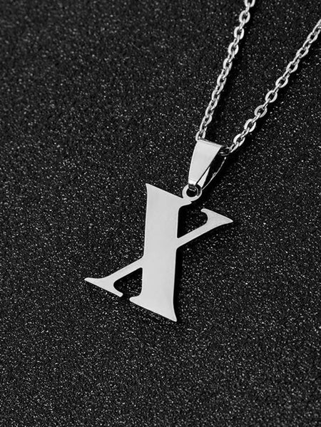 DGIDDK Stainless Steel Fashion Simple A-Z Small Letter Necklace Initial Pendant Fine Chain Alphabet Men Women Jewelry Gift