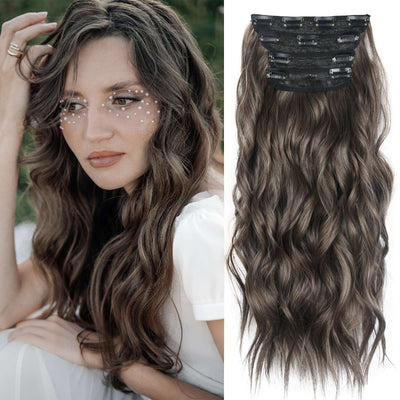 4Pcs/Set 20Inch Synthetic Hair Clip In Long Wavy Thick Hairpieces For Women Full Head Synthetic extenciones para el cabello