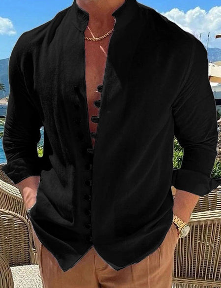 Men Business Workwear Blouse Shirts Autumn Spring Male Vintage Cotton Linen Blouse Tops LRFZ-776