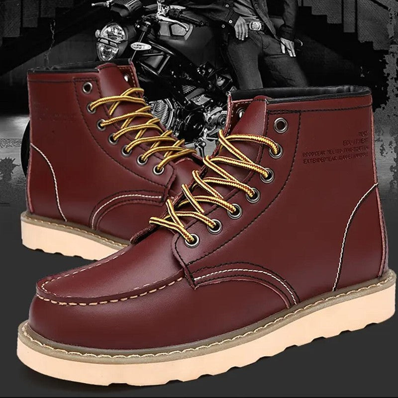 Winter Leather Men Boots Warm Mens Snow Boots with Fur Waterproof Handmade Male Ankle Boots No-slip High Top Male Work Shoes