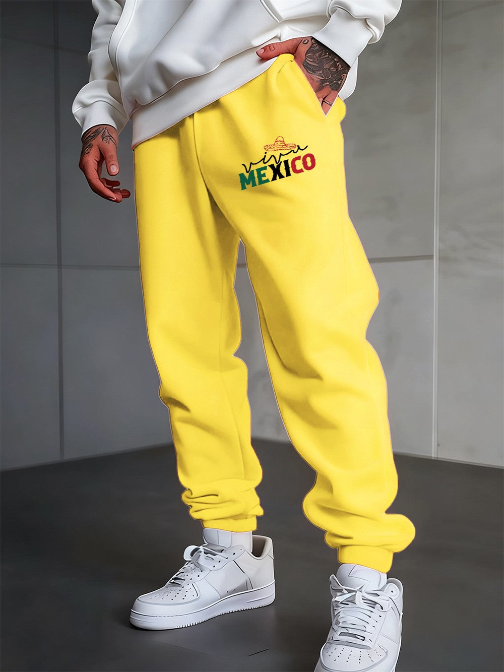 Mexico Creative Letter Prints Sweatpants Mens Casual Trousers Elastic Waist Loose Pocket Jogger Pants Autumn Fleece Warm Clothes