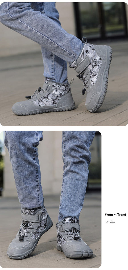 2025 Kids Barefoot Snow Boots Wide Toe Winter Insulated Waterproof Fur Lined Shoes for Boys Girls Cold Weather Outdoor Sneakers