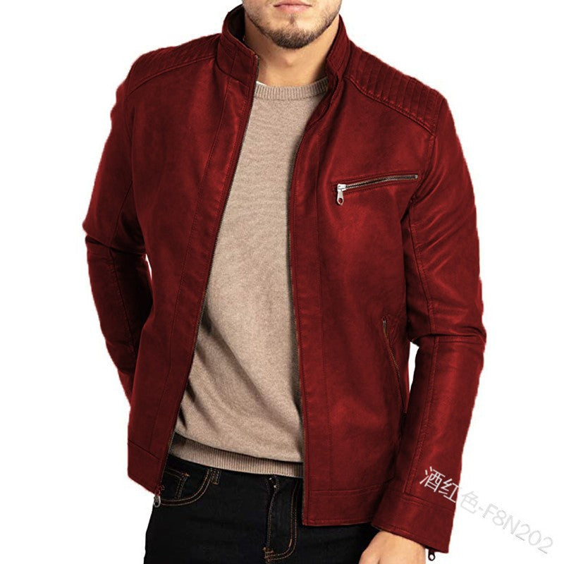 Men's PU Leather Jacket Stand-Up Collar Punk Motorcycle Style Fashion European American Teenagers Male Outerwear