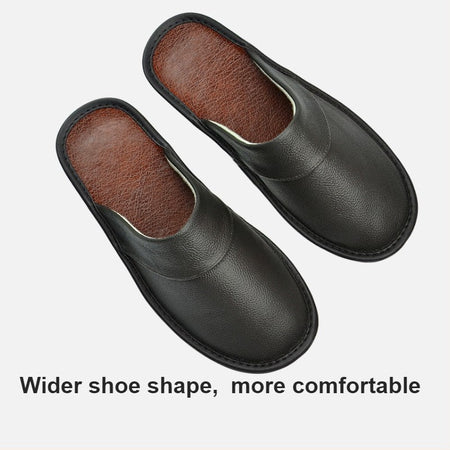 Big sizeGenuine Cow Leather Slippers Homes in indoor slipper Spring Autumn men women elderly non-slip casual single Slides shoes