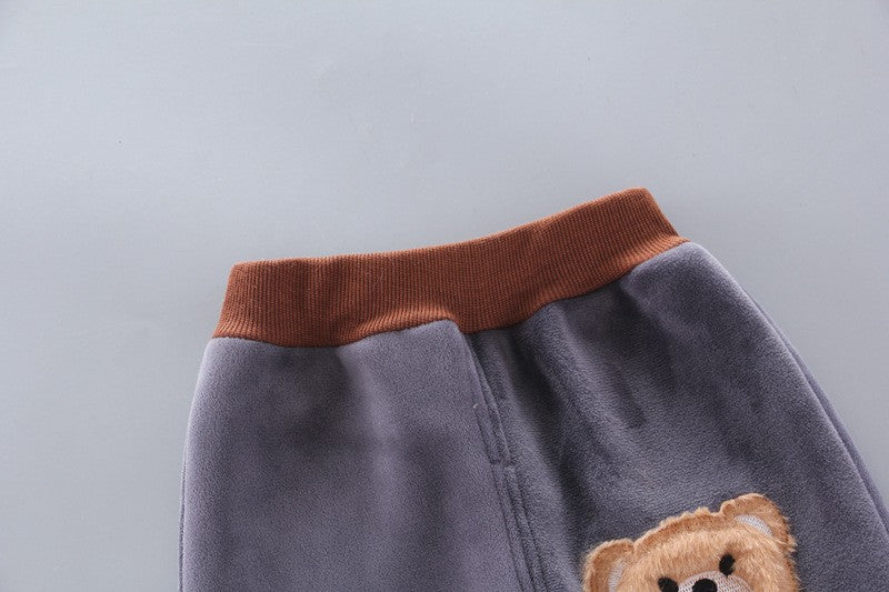 Autumn Winter Baby Boys Clothes Sets Thick Fleece Cartoon Bear Jacket Vest Pants 3Pcs Cotton Sport Suit For Girls Warm Outfits