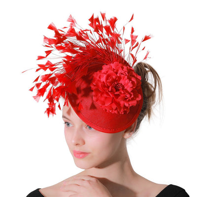 Double hemp yarn pattern design feather accessories big brim sun hat elegant banquet hat wedding beach vacation equestrian hat