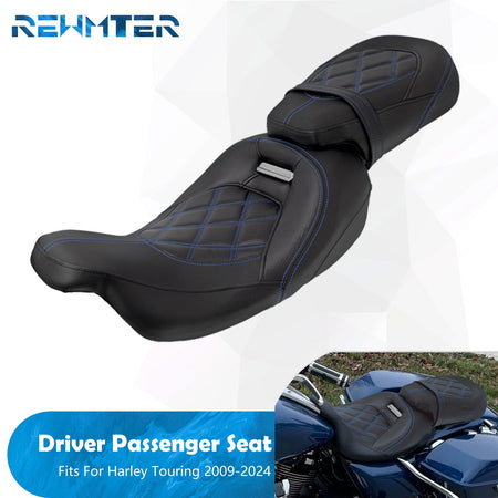 Motorcycle Two Up Seat Black Front Rear Driver Passenger Seat For Harley Touring Road King Street Electra Road Glide 2009-2024