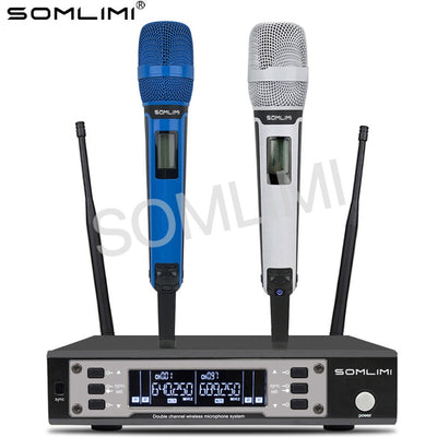 SOMLIMI EW135G4 UHF Dual Channels Profession Wireless Microphone System Stage Performance Dynamic Long Distance Metal Handheld