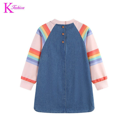 New Girls' Dress  Round Neck Children's Princess Dress Denim Fabric Toddler Kids Clothing 4-8Y