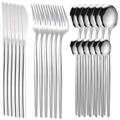 24Pcs Stainless Steel Dinnerware Set Black Gold Cutlery Spoon Fork Knife Western Cutleri Silverware Flatware Tableware Supplies