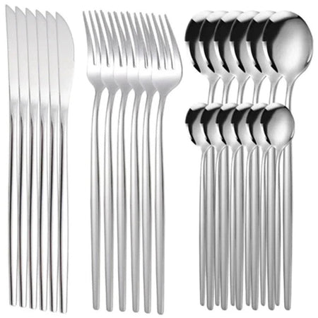 24Pcs Stainless Steel Dinnerware Set Black Gold Cutlery Spoon Fork Knife Western Cutleri Silverware Flatware Tableware Supplies