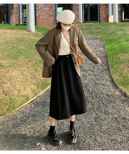 High Waist Plus Size Women Skirt Spring Women Clothing High Waist Hepburn Style Mid-Length A-Line Skirt New Casual Solid Skirts