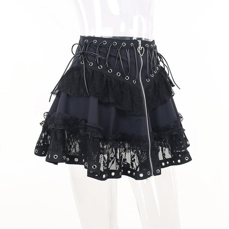 Zipper Front Women's Punk Vintage High Wasit Skirt Japanese Style Kawaii Black Harajuku Gothic Skater Cosplay Mini Skirts