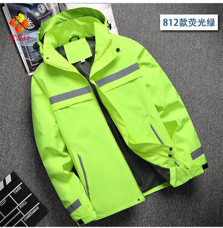 Lightweight Hooded Work Jacket, Waterproof Abrasion Resistant Reflective Outdoor Windbreaker
