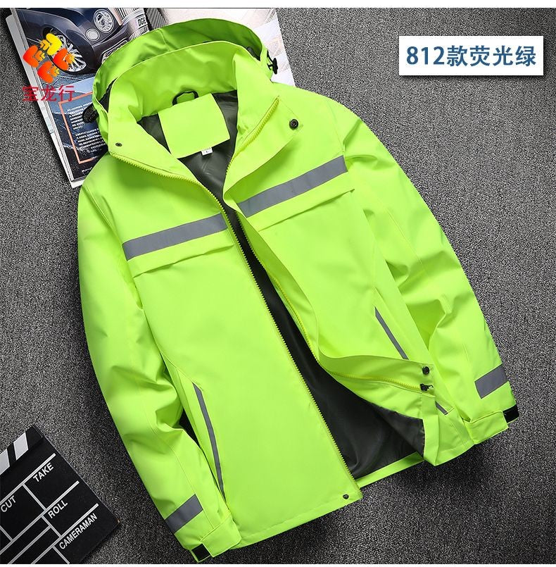 Lightweight Hooded Work Jacket, Waterproof Abrasion Resistant Reflective Outdoor Windbreaker