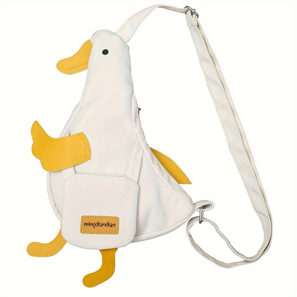 Beige and white new cute duck shape canvas bag student chest bag shoulder bag trend funny cartoon crossbody bag 1 outfit