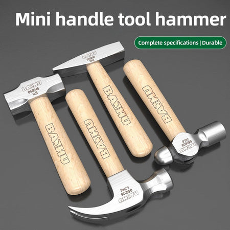 BAIHU Mini Hammer High Carbon Steel Hammer Solid Wood Short Handle Octagonal or Round Head Hammer Small Manual Hardware Tool