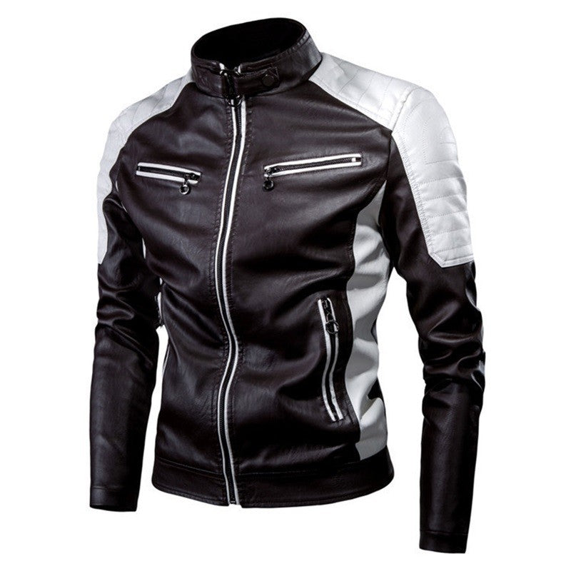 Autumn And Winter Casual Stitching Motorcycle Leather Jacket Fashion Retro Warm Jackets Men And Women Comfortable Trendy Clothin