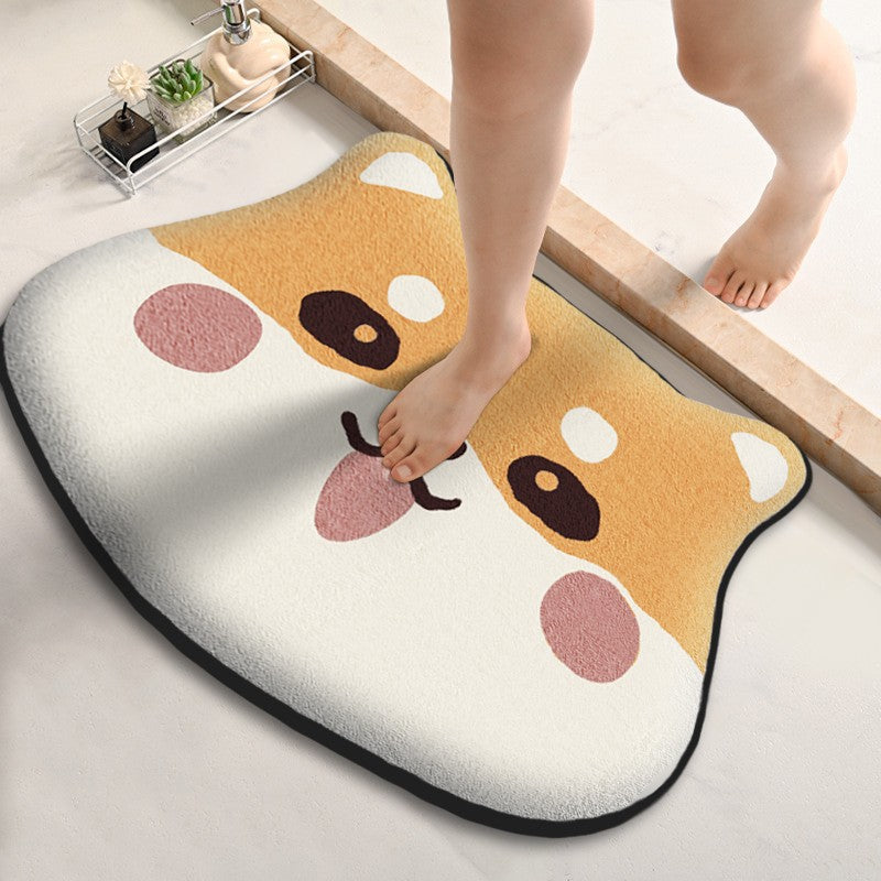 Cartoon Shaped Bathroom Absorbent Foot Mat Shower Room Anti-slip Floor Mat Flannel Printed Dirty Resistant Entrance Mat