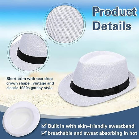 10/24 Pack 1920s Fedora Hats for Men Short Brim Sun Panama Hats Classic Pork Pie Hats Summer Hat for Women Party Wedding Costume