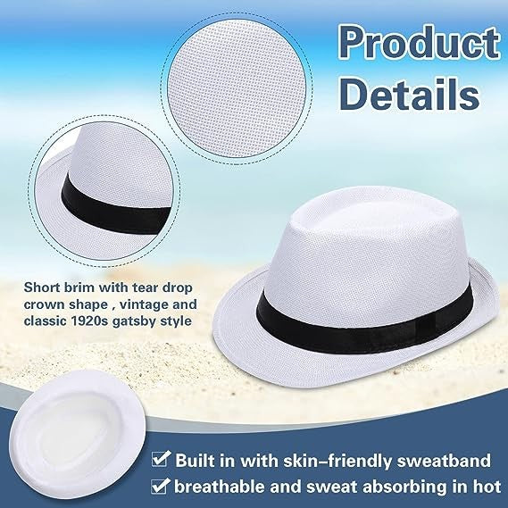 10/24 Pack 1920s Fedora Hats for Men Short Brim Sun Panama Hats Classic Pork Pie Hats Summer Hat for Women Party Wedding Costume