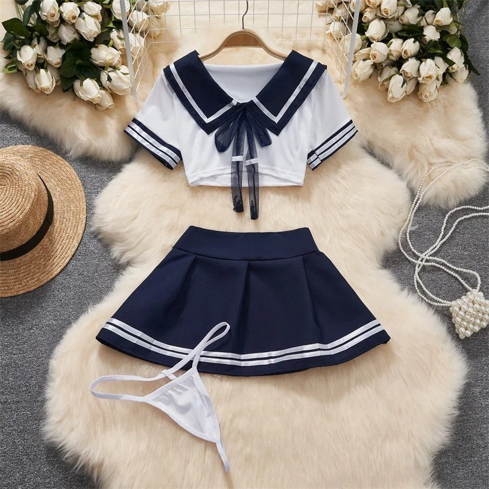 Role Student Complete Maid Cosplay School Costume Set Ruffle Cosplay Vacation Halloween Outfit Halter Dress Set Outfit Costume