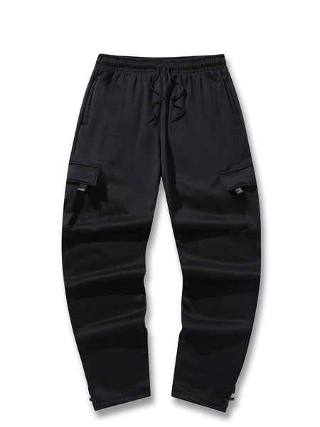 Mens Sweatpants Straight Fit Casual Pants Autumn Winter Men Running Jogger Sports Gym Trousers Solid Color Multi-pocket Pants