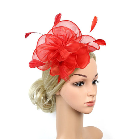 New Women's Organza Fascinators Feather Flower Kentucky Derby Hat Headdress Pillbox Hat for Wedding Tea Party Headwewar Clips