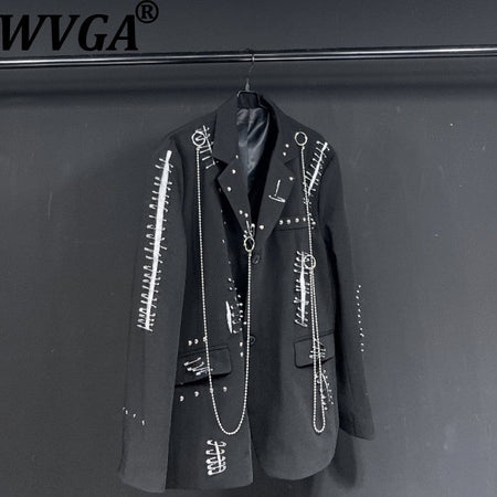 WVGA Autumn Winter New Man Tide Destroyed Metal Punk Rivet Chain Rock Suit Coat Niche Chic Casual Long Sleeved Blazer Ins W14182
