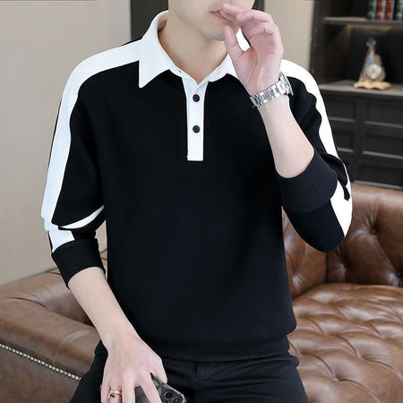 Contrast Patchwork Plus Size Korean Hoodies Sweatshirts Men Clothes Spring Autumn Polo Neck Long Sleeve Casual Top Fashion Trend