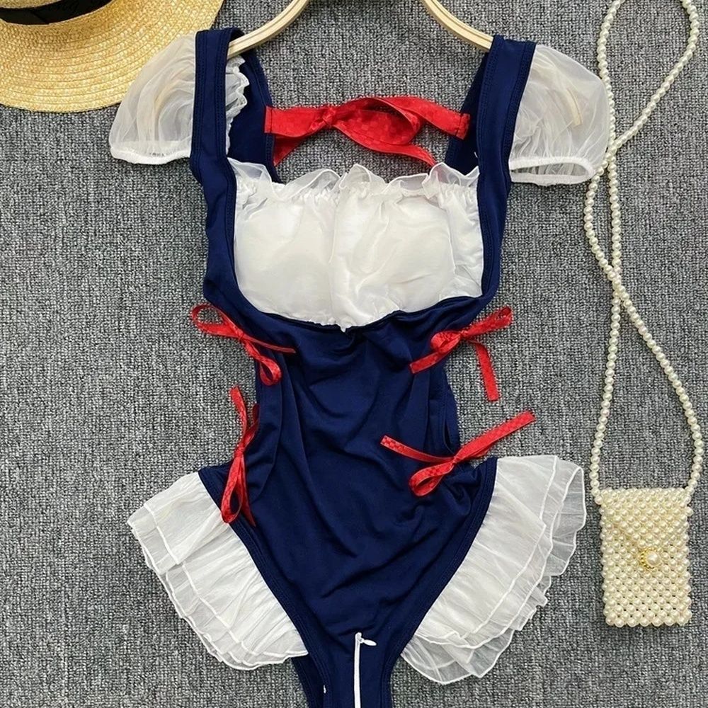 Role Student Complete Maid Cosplay School Costume Set Ruffle Cosplay Vacation Halloween Outfit Halter Dress Set Outfit Costume