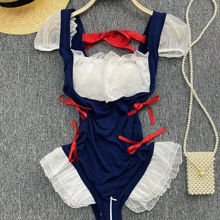 Role Student Complete Maid Cosplay School Costume Set Ruffle Cosplay Vacation Halloween Outfit Halter Dress Set Outfit Costume
