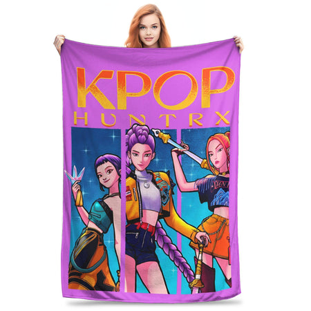 Huntrix Zoey Rumi Mira Blanket Cover Flannel KPop Demon Hunters Lightweight Throw Blankets for Outdoor Travel Bed Rug