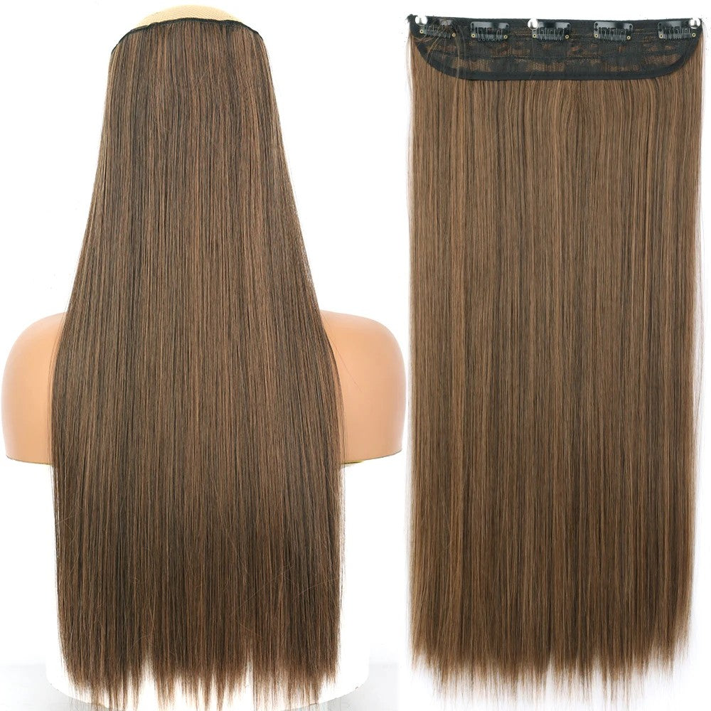 Long Straight Hairstyle 5 Clip Natural Hair Extension Synthetic Fiber Heat-Resistant Hairpiece 22"32" Black Brown Blonde