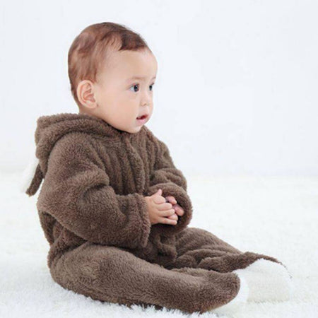 Winter Newborn Baby Plush Bodysuit Jumpsuit Cartoon Hoodies Boy Girl Romper Twins Clothes Korean version 0-12M