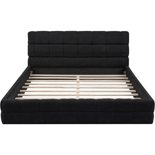 Grounded Bed Upholstered Platform Bed with Unique Design Thick Fabric Headboard, Wood Platform Bed Frame for Kids Adults Bedroom