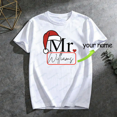 Matching Mr & Mrs Christmas Shirts Personalized Holiday Couple Tees Christmas Couple Costumes Merry Christmas Men Women Tshirt