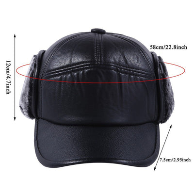 Winter Warm Cap Men Black Leather Fur Baseball Cap Hats for Men Women Casquette Bones Dad Caps Earflaps Thicken