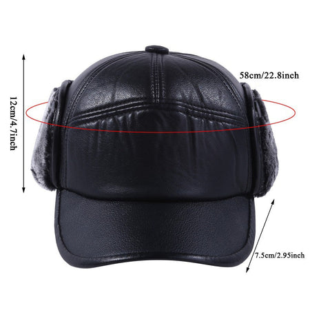 Winter Warm Cap Men Black Leather Fur Baseball Cap Hats for Men Women Casquette Bones Dad Caps Earflaps Thicken