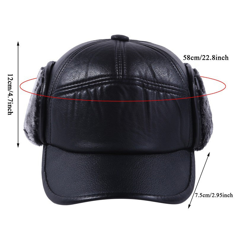 Winter Warm Cap Men Black Leather Fur Baseball Cap Hats for Men Women Casquette Bones Dad Caps Earflaps Thicken
